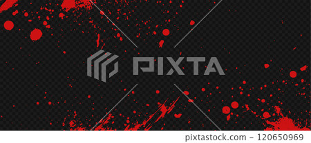 Vector blood splatter texture with red ink drops and drips. Grunge border featuring stains and splashes for a horror background at the transparent bg as a png Vector blood splatter texture with red ink drops and drips. Grunge border featuring stains and splashes for a horror background at the transparent bg as a png 120650969