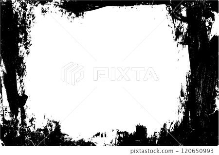 Vector retro photo frame with black brush border and rough paint strokes. Geometric pattern and distressed texture for a worn, grungy design 120650993