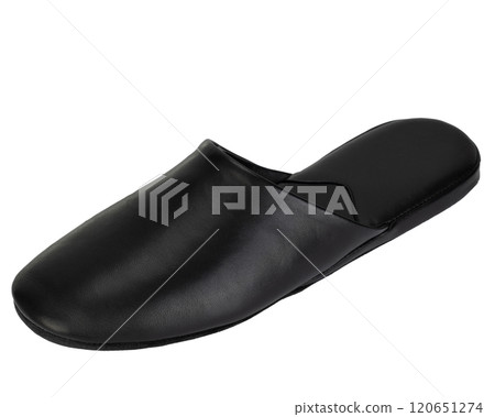 Black Elegant Leather Slipper Isolated. Black Elegant Leather Slipper Isolated. 120651274