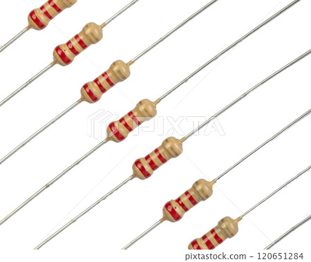 Axial Resistors with Red and Gold Color Bands Axial Resistors with Red and Gold Color Bands 120651284