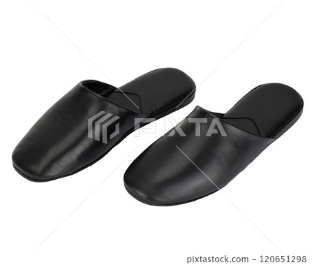 Black Leather Slippers for Indoor Use 120651298