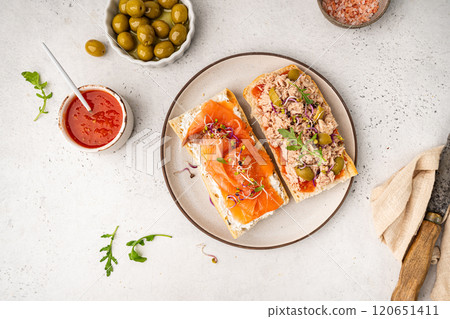 Variety of sandwiches for breakfast Variety of sandwiches for breakfast 120651411