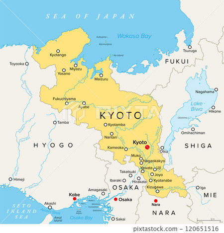 Kyoto Prefecture of Japan, political map 120651516