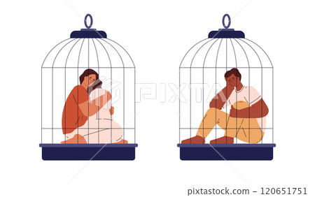 Illustration with a set of domestic birds including parrots, goldfinch, canary and nightingale. 120651751