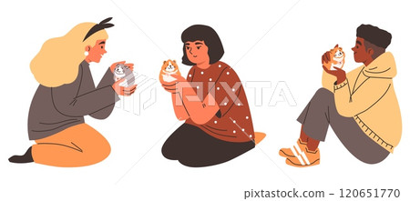 People hug and stroke their hamsters. People hug and stroke their hamsters. 120651770