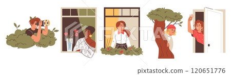 Vector illustration of a set of peeping people on an isolated background. 120651776
