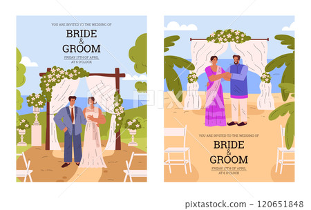 Vector illustration of the wedding venue, the bride and groom holding hands 120651848
