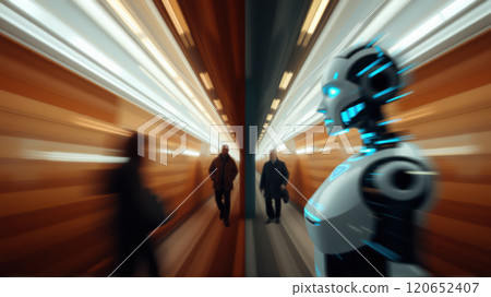 Robotic entity in urban tunnel. AI generation 120652407