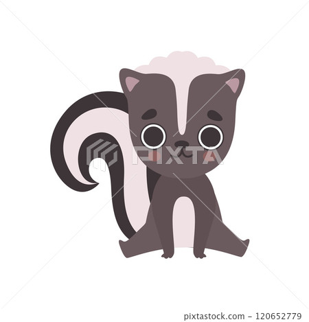 Cute Little Skunk Baby Animal Cartoon Character Sitting on Floor Vector Illustration 120652779
