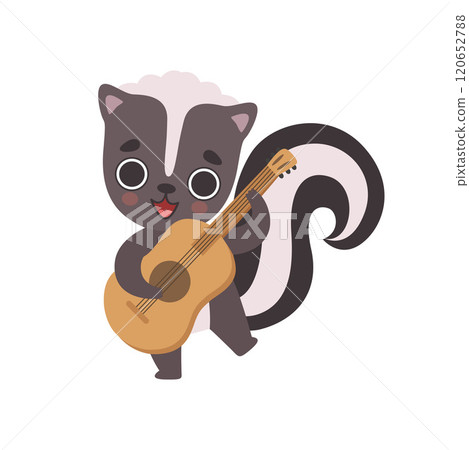 Cute Little Skunk Playing Guitar, Adorable Baby Animal Cartoon Character Vector Illustration 120652788