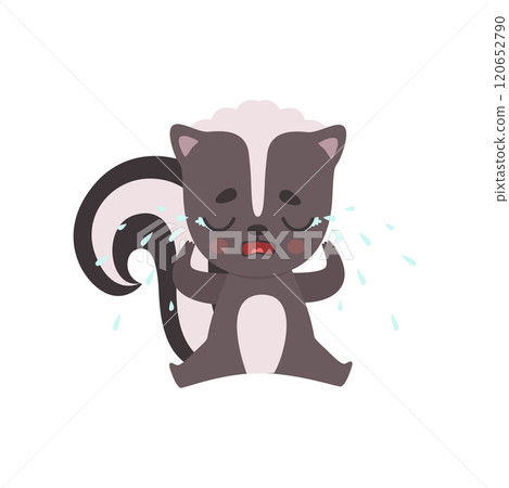 Cute Unhappy Little Skunk Crying with Tears, Adorable Baby Animal Cartoon Character Vector Illustration 120652790
