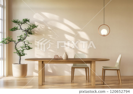 Minimal style modern contemporary dining room interior with empty wall for copy space 3d render Minimal style modern contemporary dining room interior with empty wall for copy space 3d render 120652794