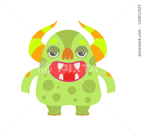 Cute Green Monster with Open Mouth, Funny Alien Cartoon Character Fantastic Creature Vector Illustration 120652925
