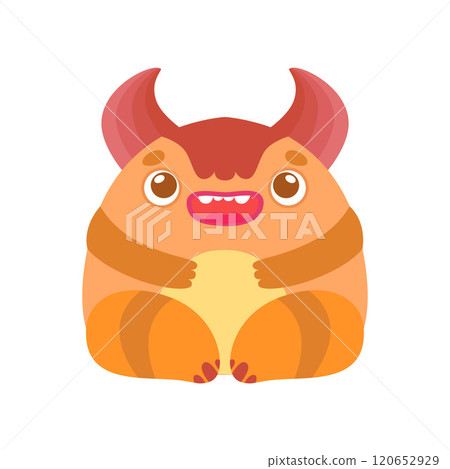 Funny Orange Monster,Cute Friendly Horned Alien Cartoon Character Fantastic Creature Vector Illustration 120652929