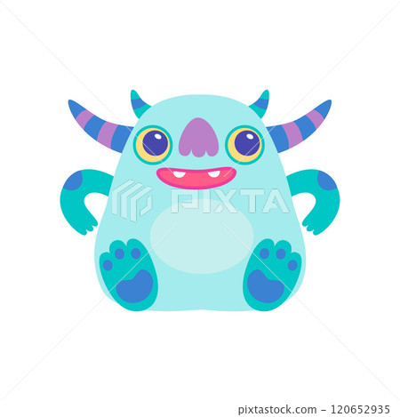 Cute Friendly Horned Monster, Funny Alien Cartoon Character Fantastic Creature Vector Illustration 120652935