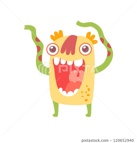 Cute Smiling Monster, Friendly Alien Cartoon Character Vector Illustration Cute Smiling Monster, Friendly Alien Cartoon Character Vector Illustration 120652940