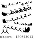 Santa Claus rides reindeer in a sleigh sled.  120653013