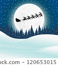 Santa Claus rides reindeer in a sleigh sled.  120653015