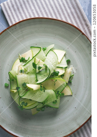 Spring, green salad, cucumber with apple, top view, close-up, no people, microselen radish, healthy eating, spring salad, georgian salad, gazaphuli, Spring, green salad, cucumber with apple, top view, close-up, no people, microselen radish, healthy eating, spring salad, georgian salad, gazaphuli, 120653058