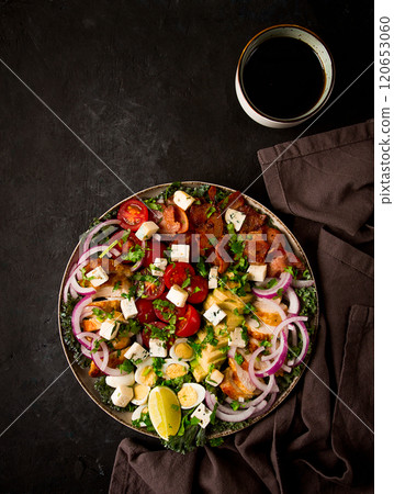 Cobb salad, keto food, top view, no people, close-up, Cobb salad, keto food, top view, no people, close-up, 120653060