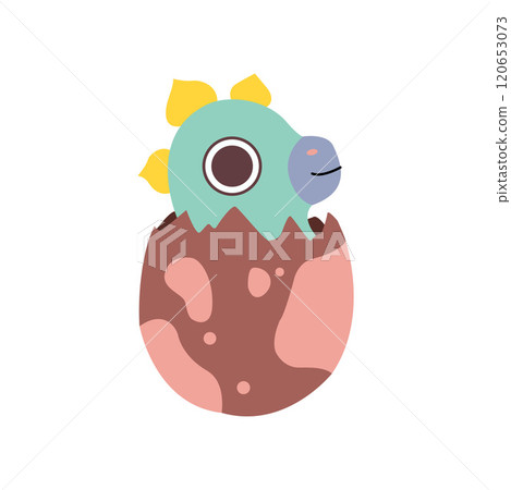 Lovely Dino Hatched from Egg, Adorable Baby Dinosaur Character Vector Illustration Lovely Dino Hatched from Egg, Adorable Baby Dinosaur Character Vector Illustration 120653073