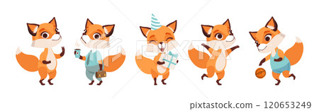 Cute Fox Character with Bushy Tail and Pretty Snout Vector Set 120653249