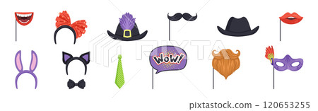 Party and Masquerade Head and Face Accessory Vector Set 120653255