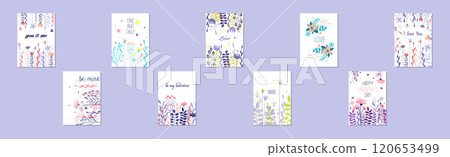 Floral Romantic Greeting Card for Valentine Day Vector Set 120653499