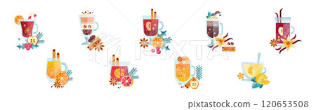 Hot Brewed Spicy Drink Poured in Glass Vector Set 120653508