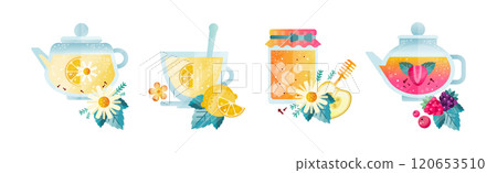 Hot Brewed Spicy Drink Poured in Glass Vector Set 120653510