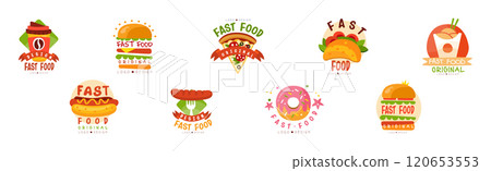 Fast Food Logo and Restaurant Emblem Vector Set Fast Food Logo and Restaurant Emblem Vector Set 120653553