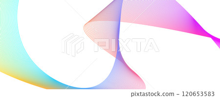 A smooth, flowing wave pattern in vibrant gradients of blue, purple, and green 120653583