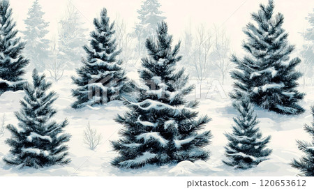 Fir trees in a snowy forest seamless pattern 120653612