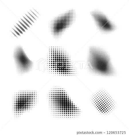 Dotted halftone waves. Abstract shapes, wave effect dotted gradient. Halftone graphic dots waves. Wave dotted halftone. Vector Dotted halftone waves. Abstract shapes, wave effect dotted gradient. Halftone graphic dots waves. Wave dotted halftone. Vector 120653725