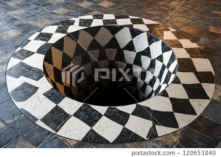 Optical Illusion Checkerboard Hole Installation 120653840