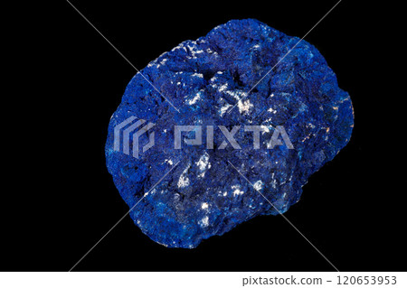 Macro mineral stone Azurite in siltstone against black background 120653953