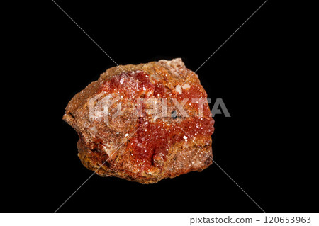 Macro mineral stone Vanadinite on a black background Macro mineral stone Vanadinite on a black background 120653963