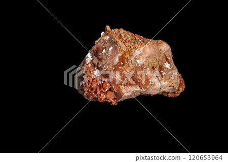 Macro mineral stone Vanadinite on a black background 120653964
