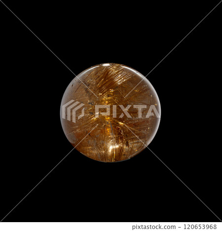 Ball of quartz with rutile on a black background 120653968