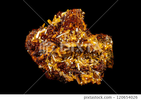 macro mineral Wulfenite stone on a black background 120654026