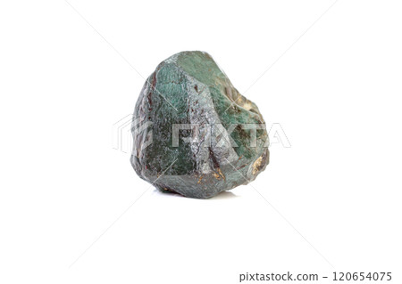 macro mineral stone alexandrite bluish - green with fluorescent light on a white background 120654075