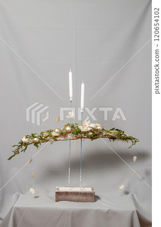Christmas composition of flowers and Christmas decorations 120654102