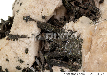 Macro stone Astrophyllite mineral on white background Macro stone Astrophyllite mineral on white background 120654124