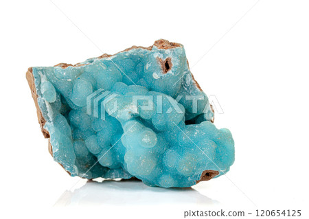 Macro pink Smithsonite mineral stone on microcline on white background 120654125