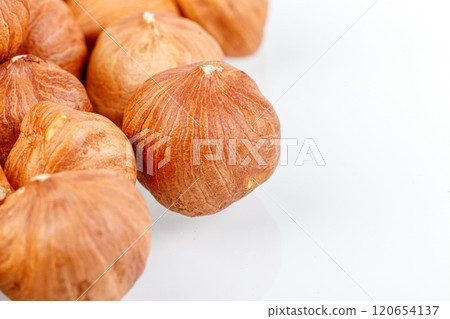 macro hazelnuts nuts on a white background macro hazelnuts nuts on a white background 120654137