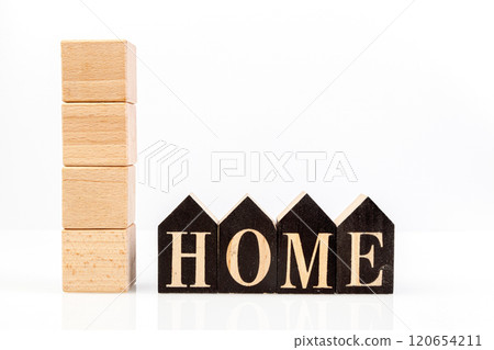 Wooden cubes Home on a white background 120654211