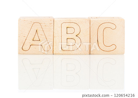 Wooden cubes with letters ABC on a white background 120654216