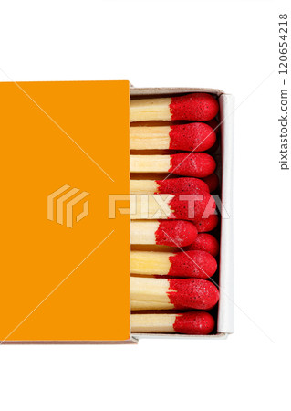 matches with a red head on a white background 120654218