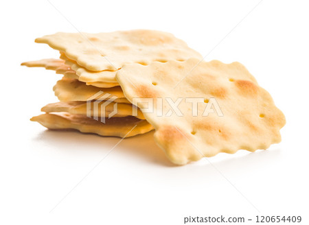 A crispy salted crackers isolated on white background. 120654409