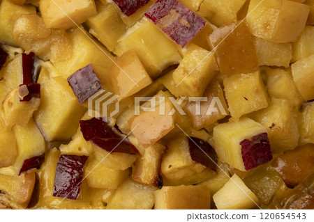 Freshly baked sweet potato and apple quiche, tart and pie 120654543